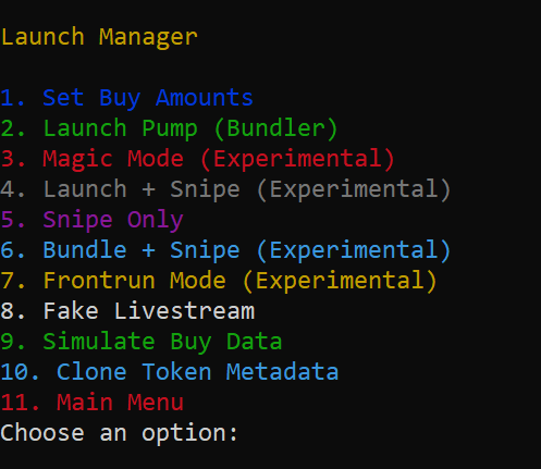 Pump.Fun Bundler Main Menu 2